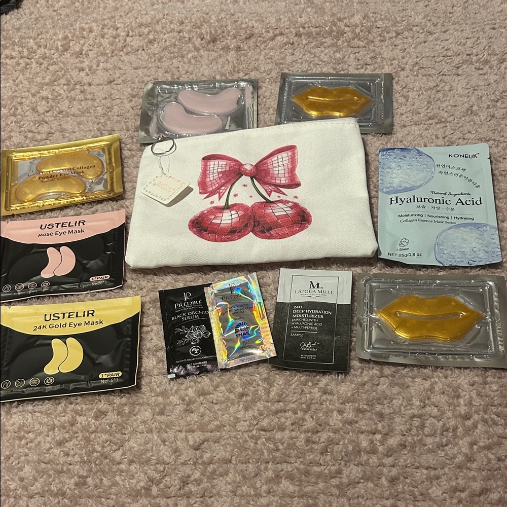 24K Gold Eye Mask & Pink Rose Gel Patch Skincare Sets with Bag
